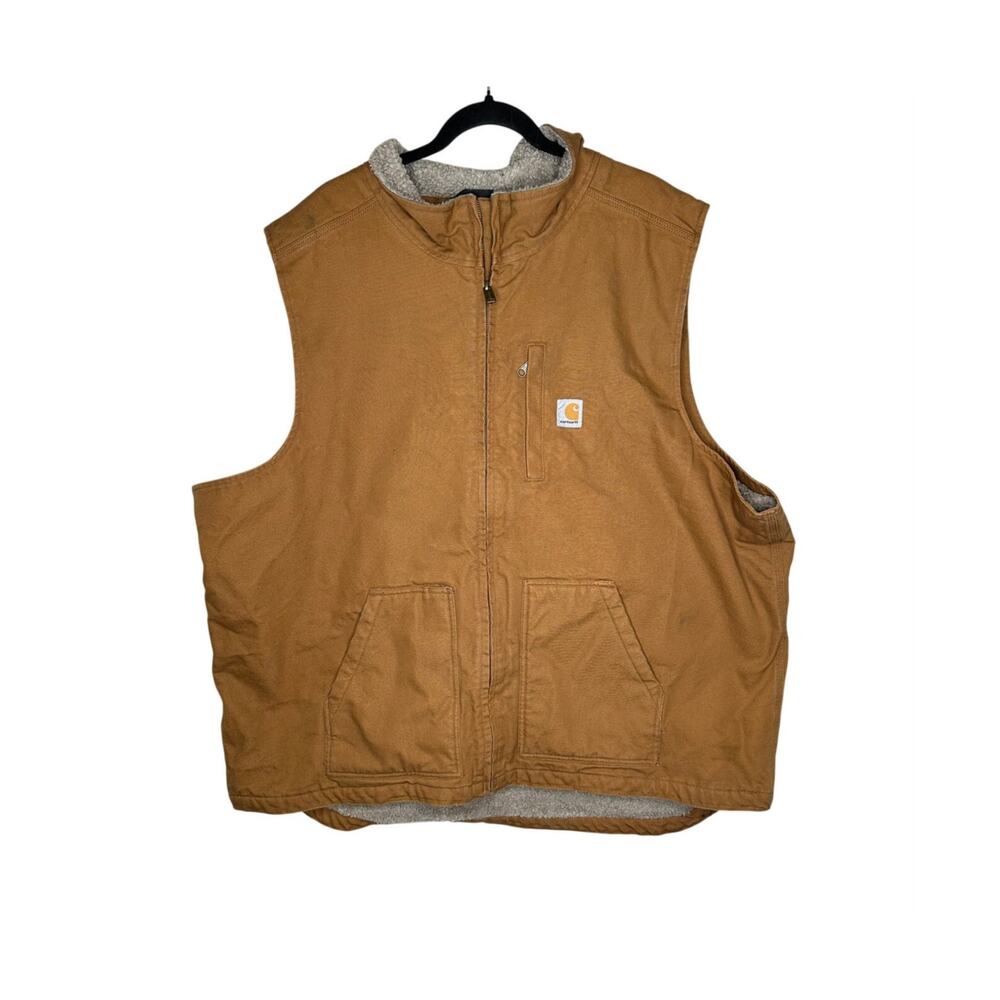 Carhartt Vest Mens 3XL Brown Washed Duck Canvas Sherpa Fleece Lined Mock Neck